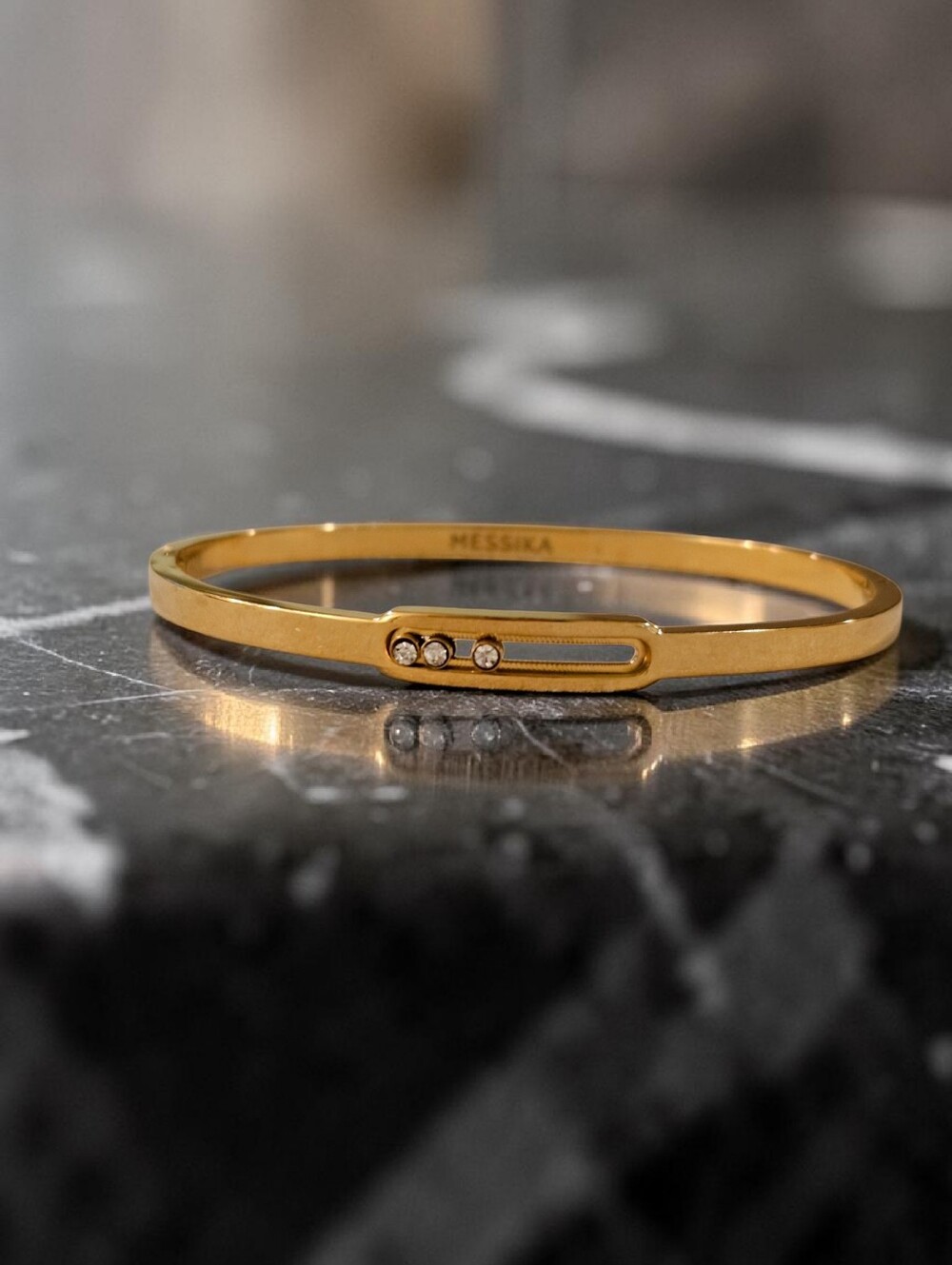 Gold Floating Stone Bangle - Picture 3 of 4